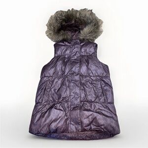 Kids Brown Animal Print Puffy Gap Vest With Removeable Fur Hood Size Large
